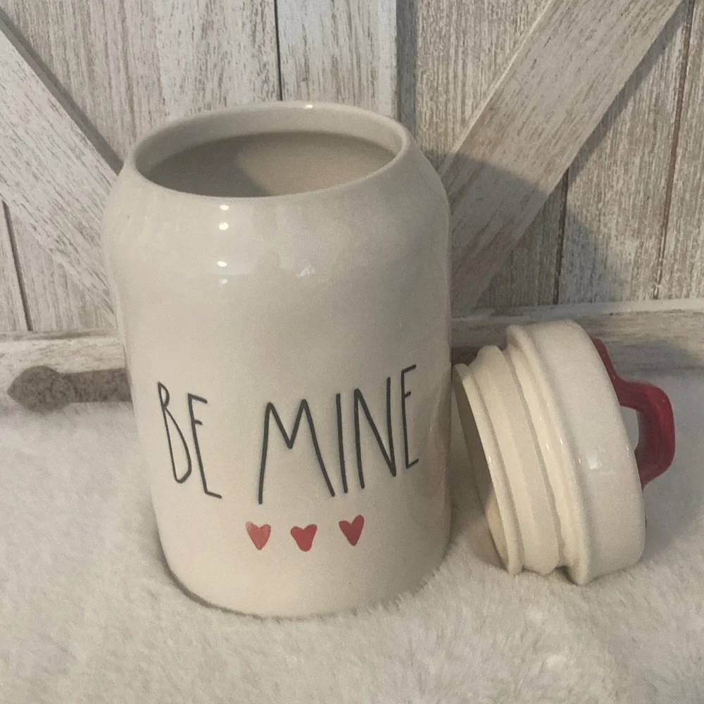 Rae Dunn Be Mine Ceramic Jar with Red Handle
